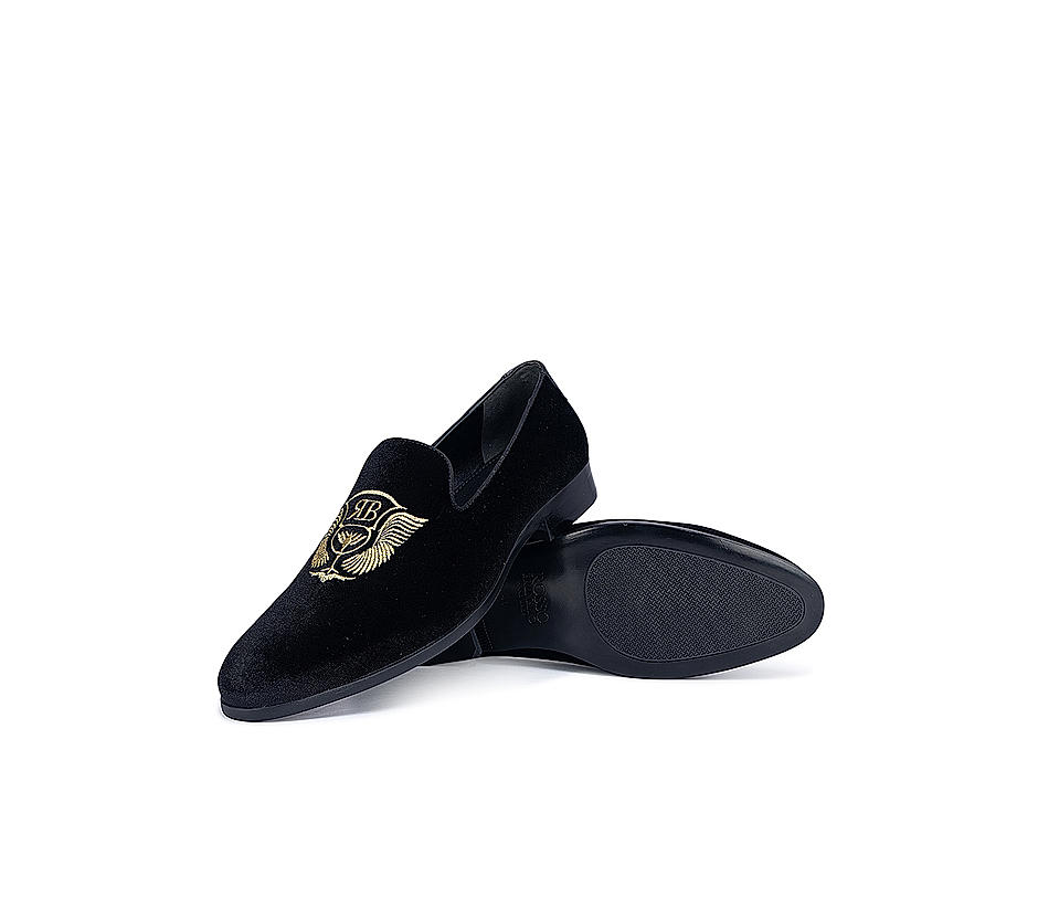 Black Velvet Embroidered Loafers